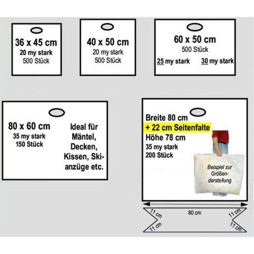 [PS-1] 500 Plastiksäcke 36 x 45 cm , 20 mü stark, HDPE, unbedruckt